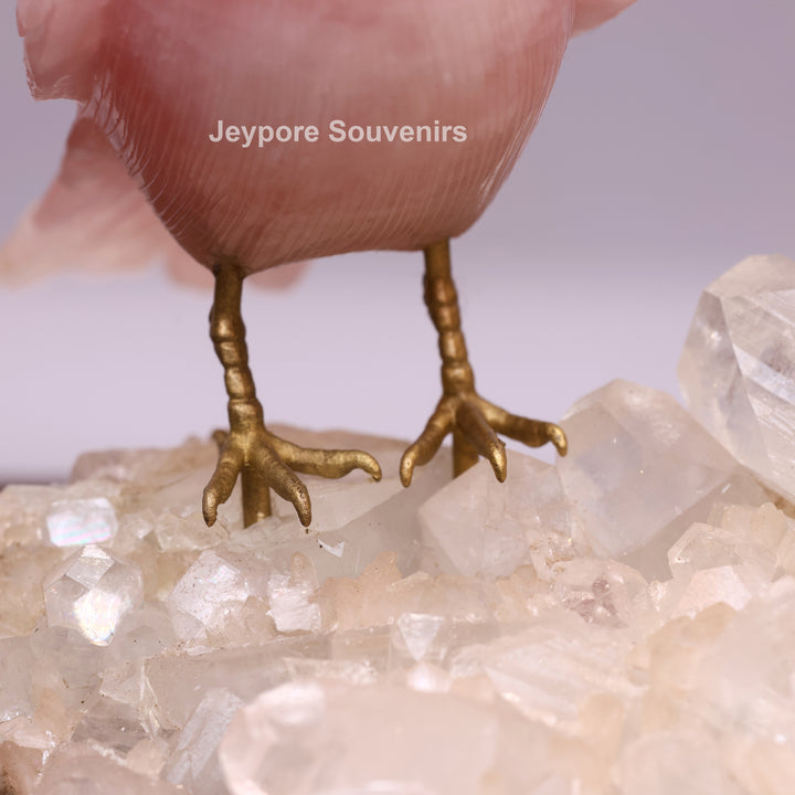Rose Quartz &amp; Yellow Aventurine Bird Pair on White Crystal Base
