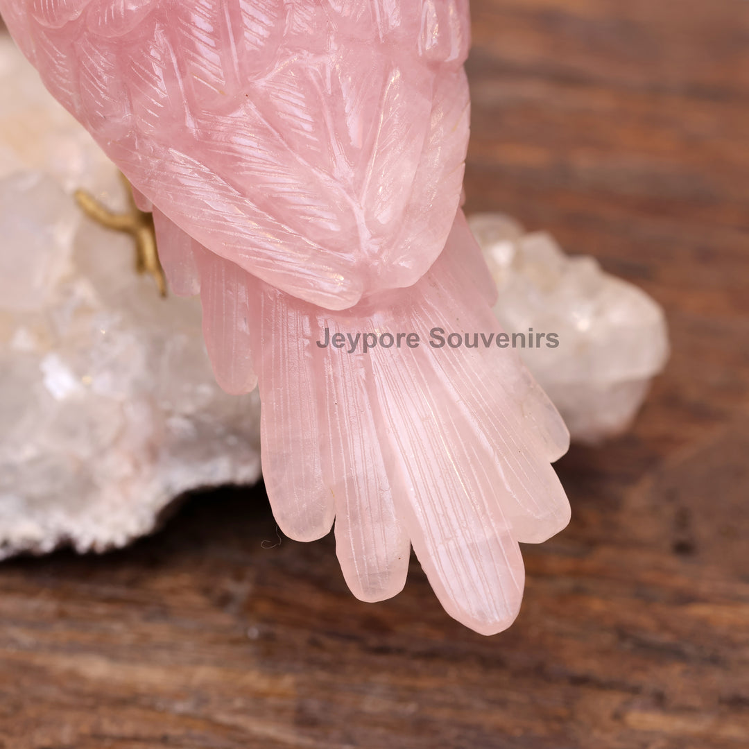 Rose Quartz &amp; Yellow Aventurine Bird Pair on White Crystal Base
