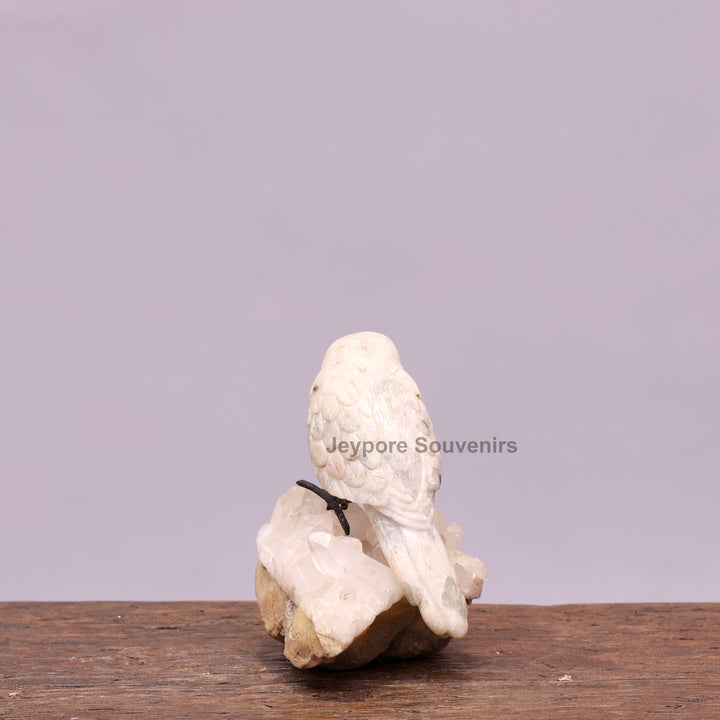 Semi Precious Moonstone Cockatoo Bird Sculpture On Crystal Base