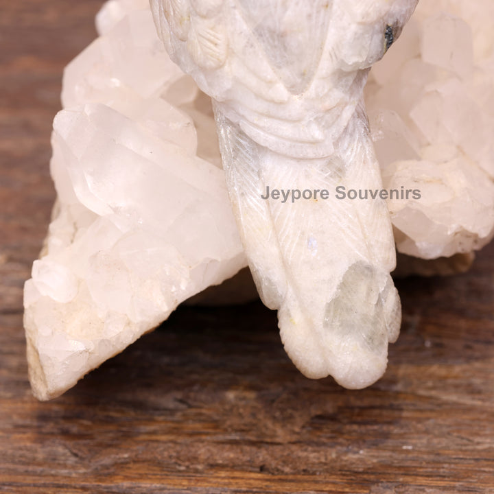 Semi Precious Moonstone Cockatoo Bird Sculpture On Crystal Base