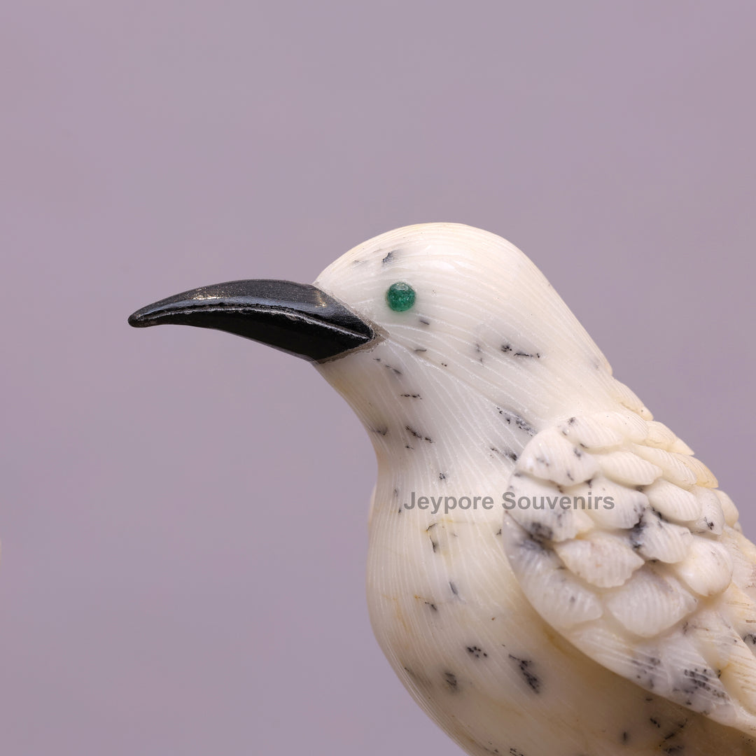 Semi Precious Howlite Bird Pair Sculpture On Crystal Base