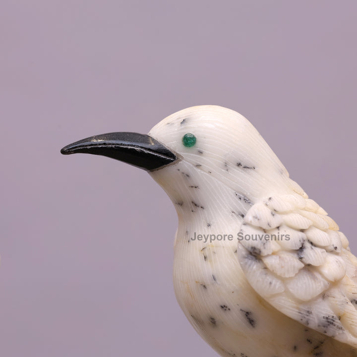 Semi Precious Howlite Bird Pair Sculpture On Crystal Base