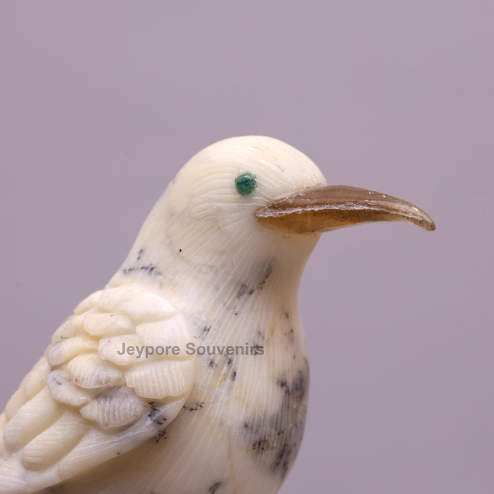Semi Precious Howlite Bird Pair Sculpture On Crystal Base