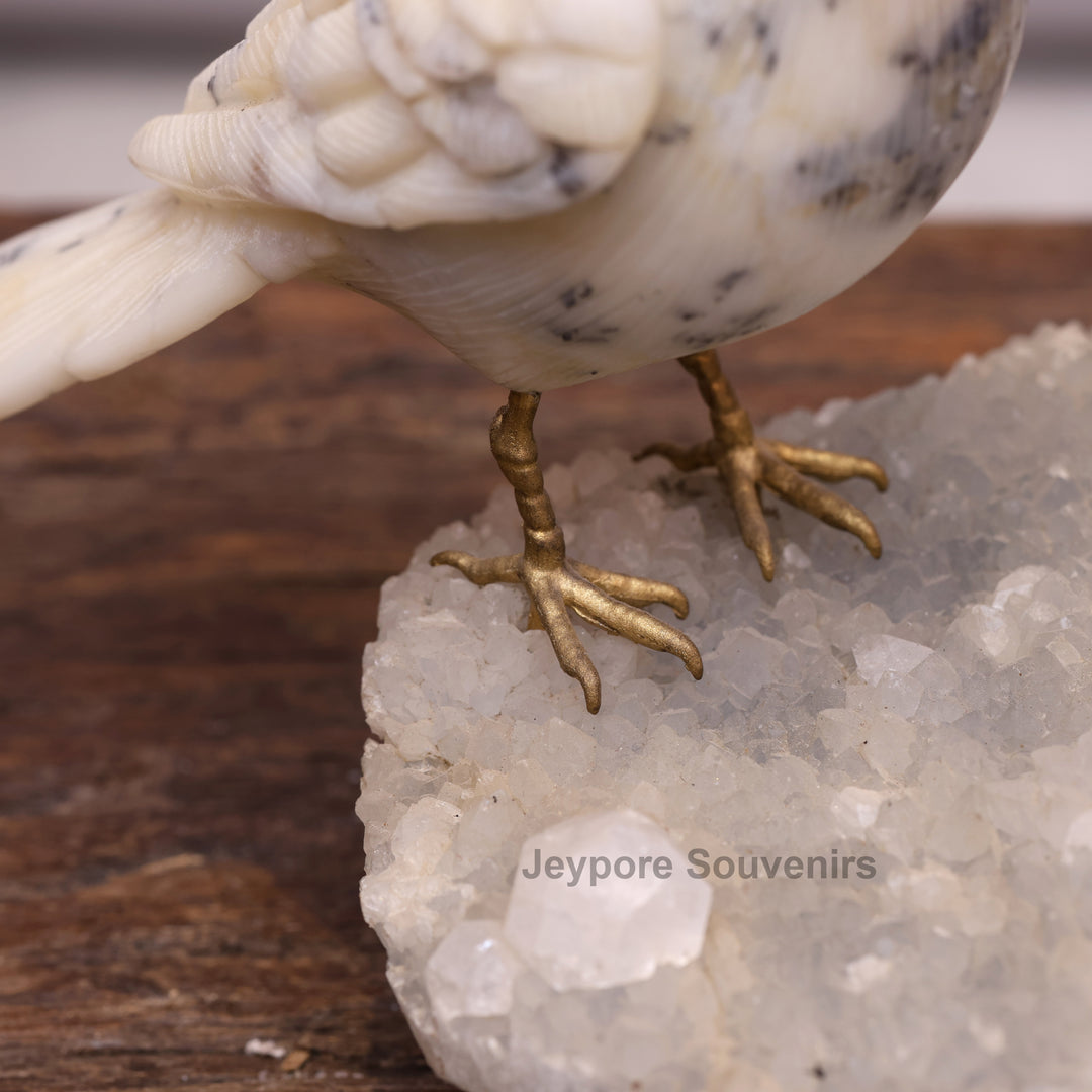 Semi Precious Howlite Bird Pair Sculpture On Crystal Base