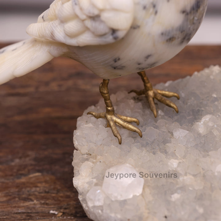 Semi Precious Howlite Bird Pair Sculpture On Crystal Base
