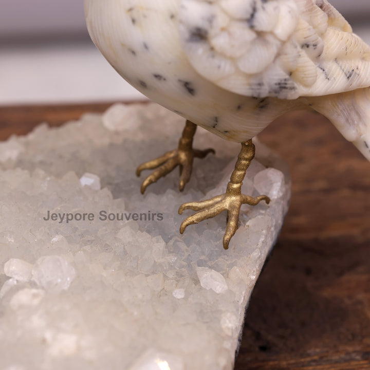 Semi Precious Howlite Bird Pair Sculpture On Crystal Base