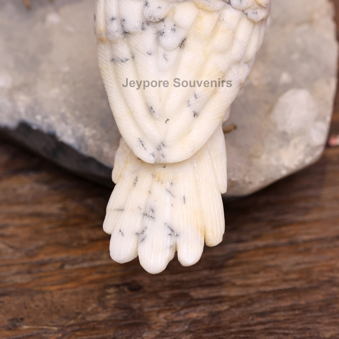 Semi Precious Howlite Bird Pair Sculpture On Crystal Base