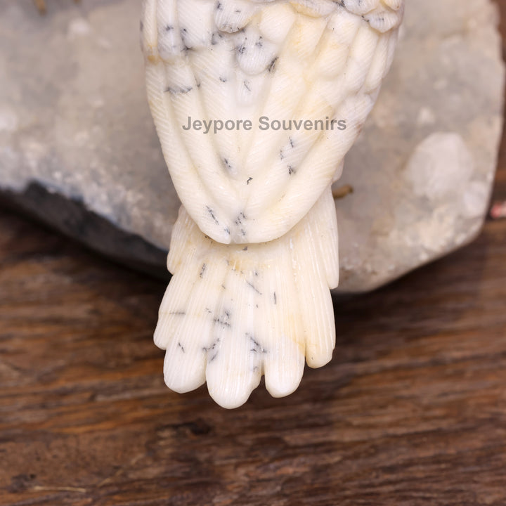Semi Precious Howlite Bird Pair Sculpture On Crystal Base