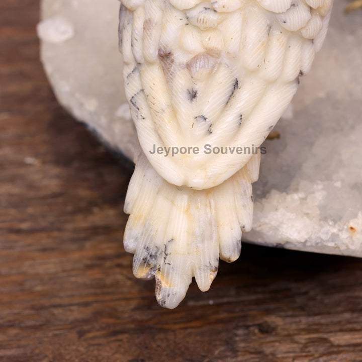 Semi Precious Howlite Bird Pair Sculpture On Crystal Base