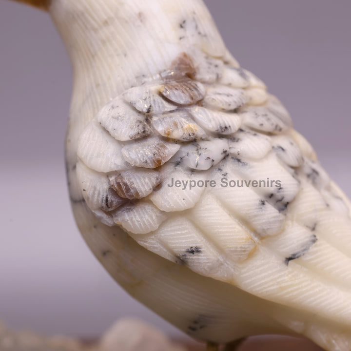 Semi Precious Howlite Bird Pair Sculpture On Crystal Base