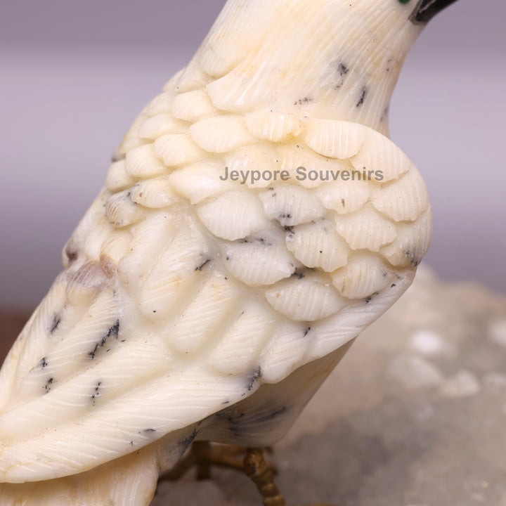 Semi Precious Howlite Bird Pair Sculpture On Crystal Base