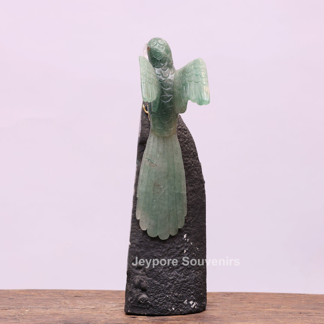 Green Quartz Parrot With Amethyst Geode Base