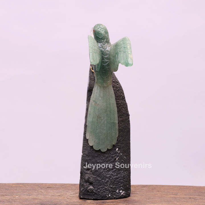 Green Quartz Parrot With Amethyst Geode Base