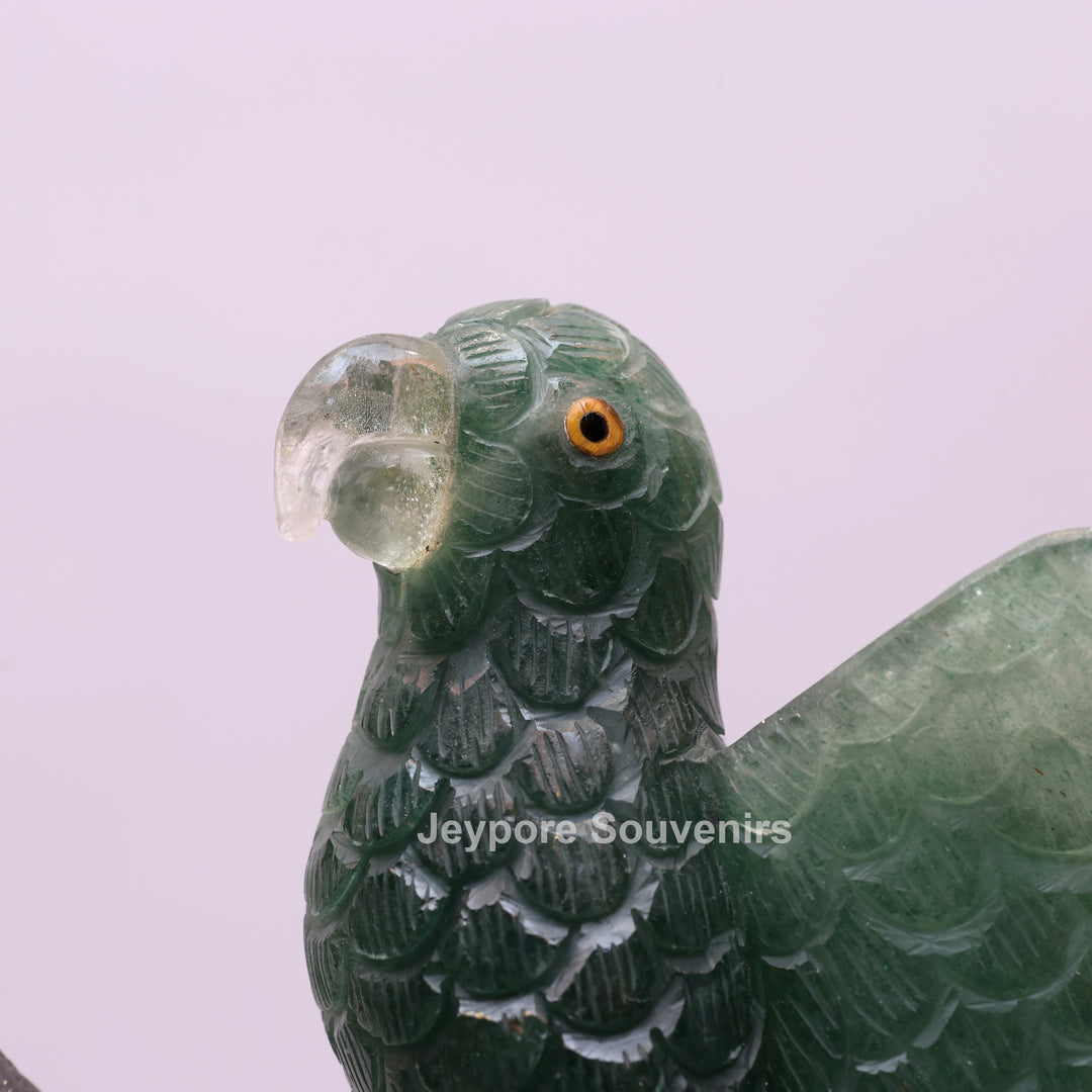 Green Quartz Parrot With Amethyst Geode Base