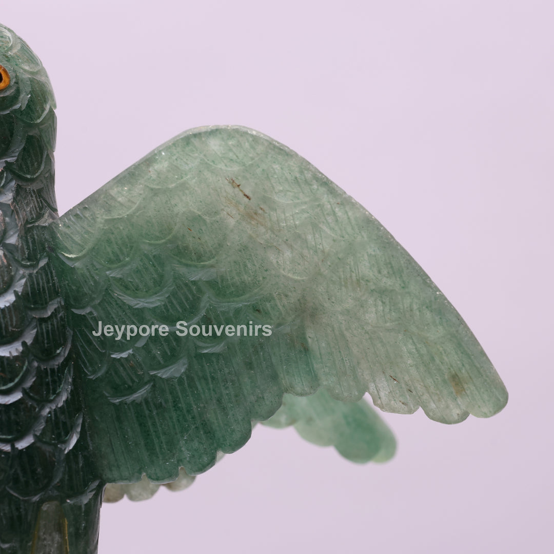 Green Quartz Parrot With Amethyst Geode Base