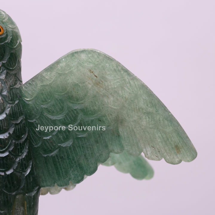 Green Quartz Parrot With Amethyst Geode Base