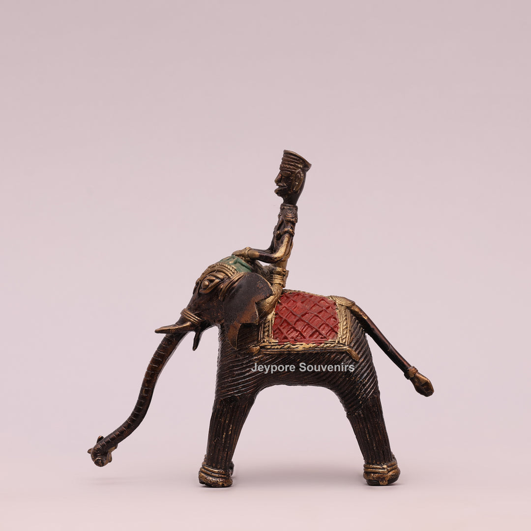 Handcrafted Elephant with Tribal Rider – Dhokra Brass Sculpture