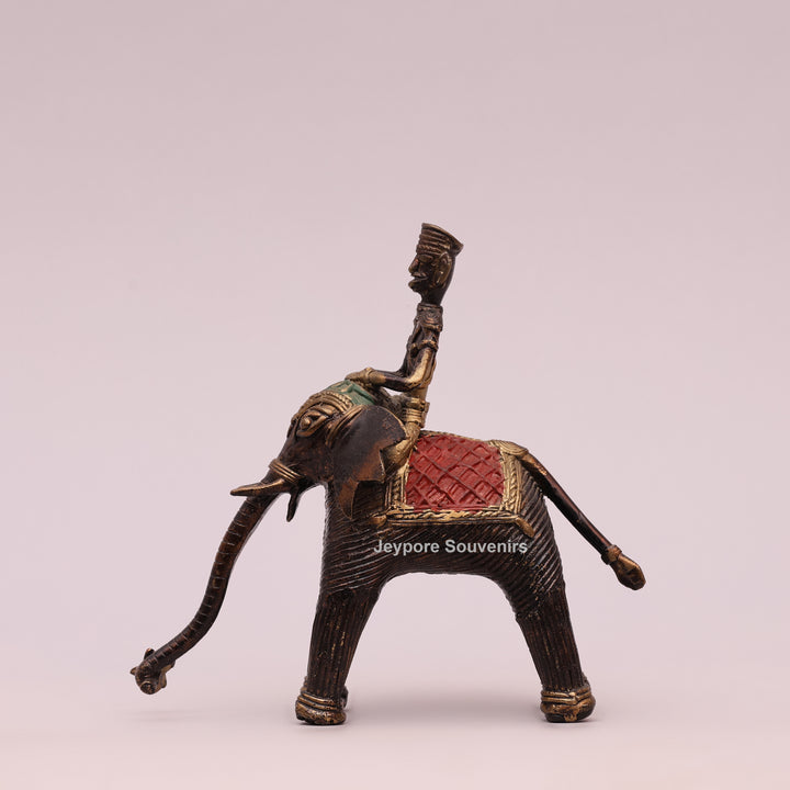 Handcrafted Elephant with Tribal Rider – Dhokra Brass Sculpture