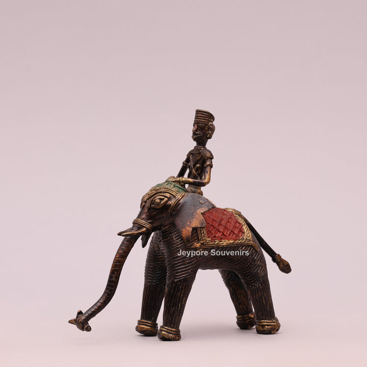 Handcrafted Elephant with Tribal Rider – Dhokra Brass Sculpture