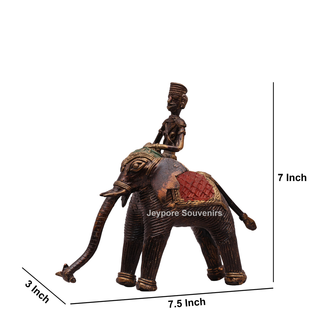 Handcrafted Elephant with Tribal Rider – Dhokra Brass Sculpture