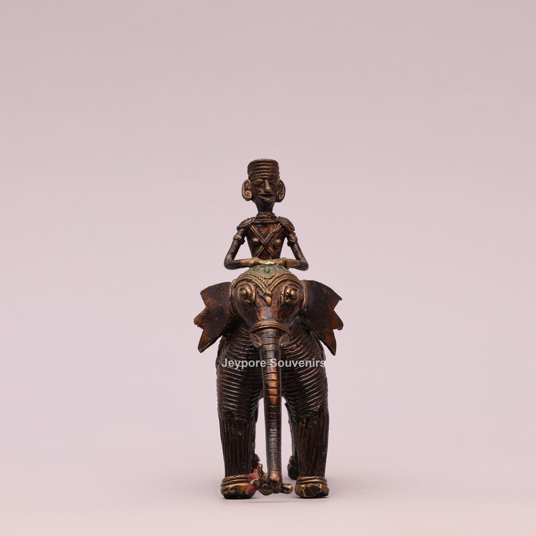 Handcrafted Elephant with Tribal Rider – Dhokra Brass Sculpture