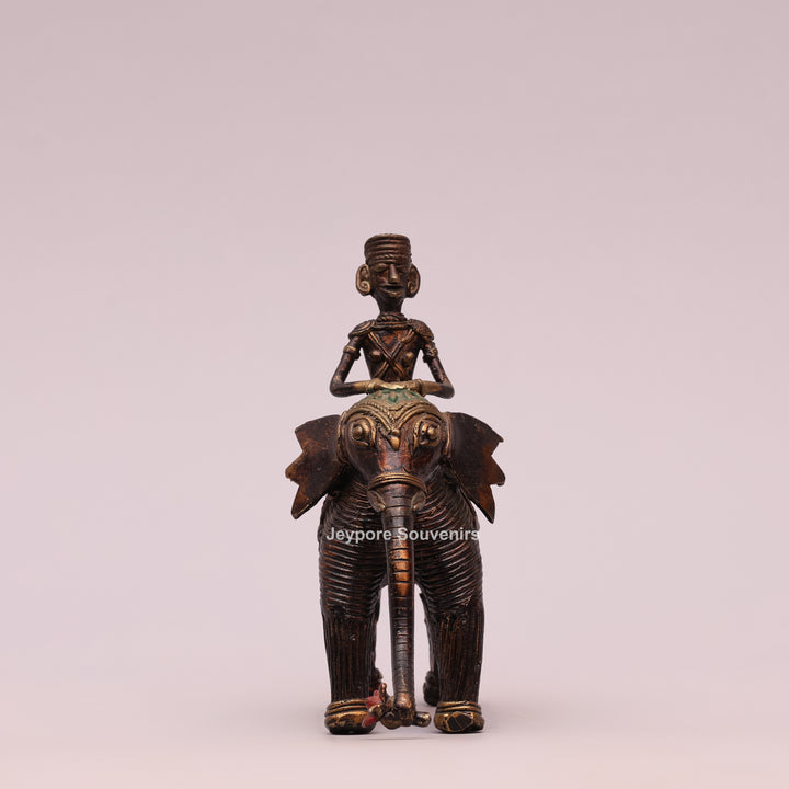 Handcrafted Elephant with Tribal Rider – Dhokra Brass Sculpture