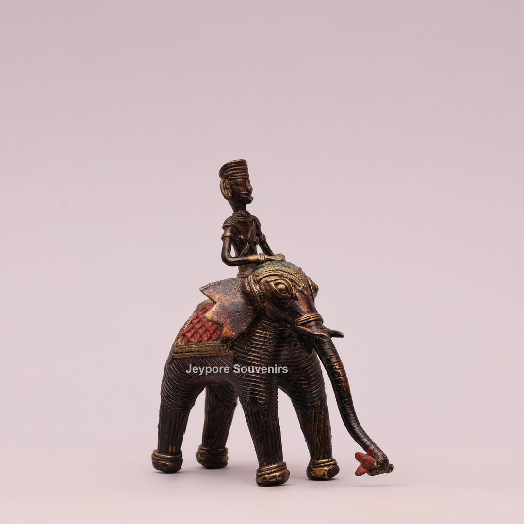 Handcrafted Elephant with Tribal Rider – Dhokra Brass Sculpture