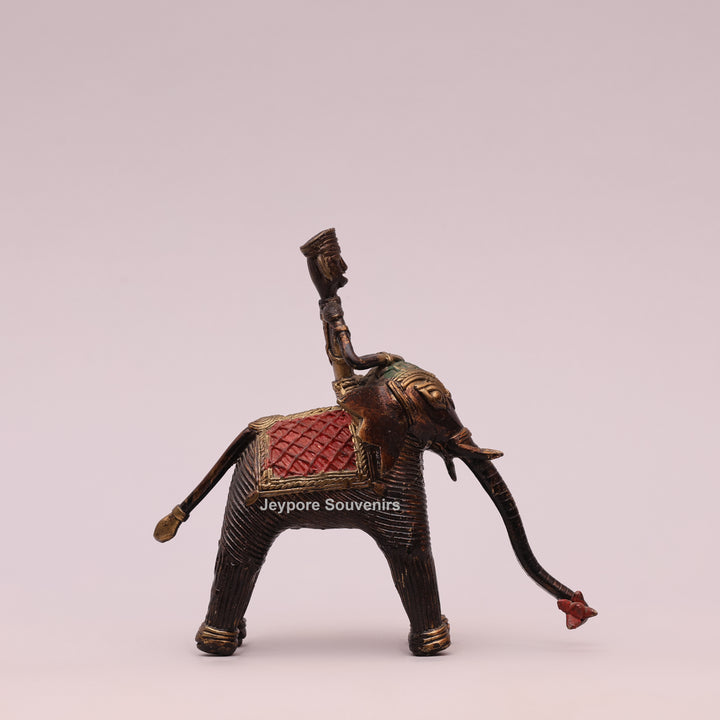 Handcrafted Elephant with Tribal Rider – Dhokra Brass Sculpture