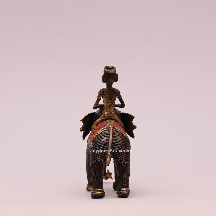 Handcrafted Elephant with Tribal Rider – Dhokra Brass Sculpture