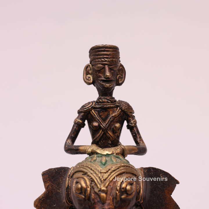 Handcrafted Elephant with Tribal Rider – Dhokra Brass Sculpture