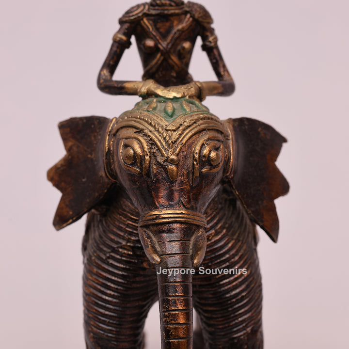 Handcrafted Elephant with Tribal Rider – Dhokra Brass Sculpture