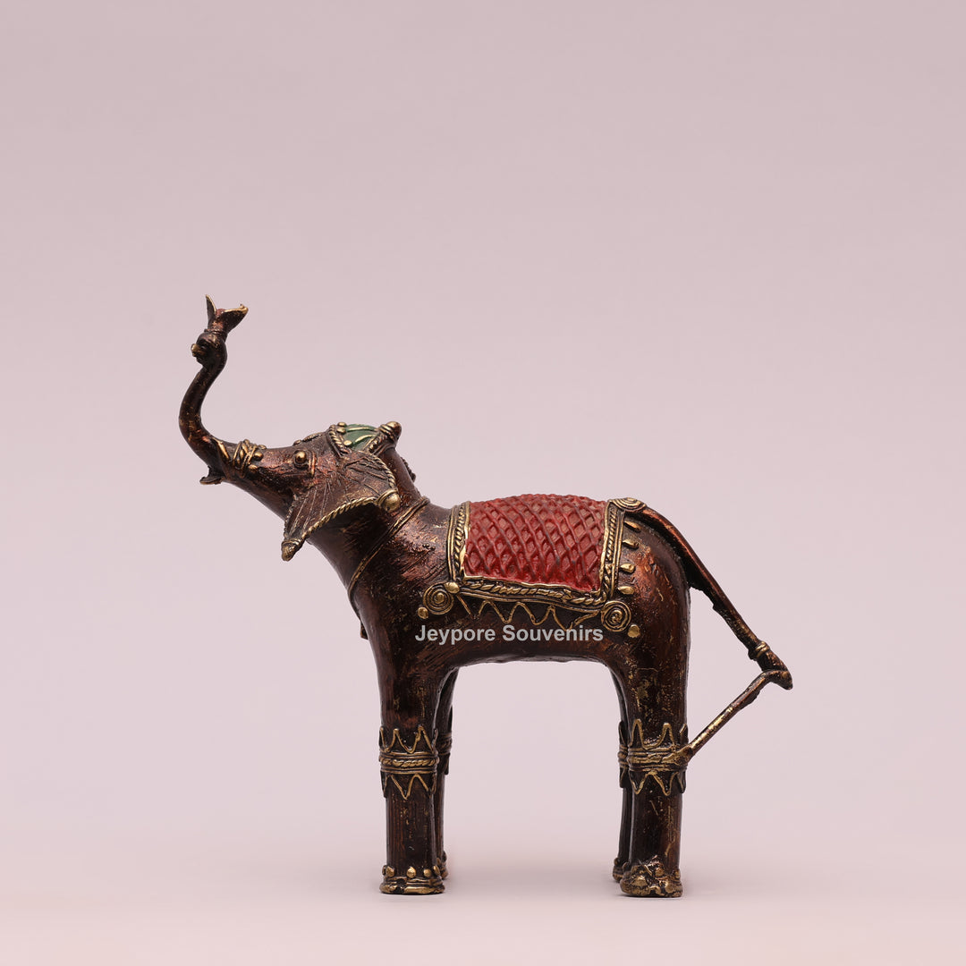 Handcrafted Dhokra Brass Elephant Sculpture with Traditional Tribal Detailing