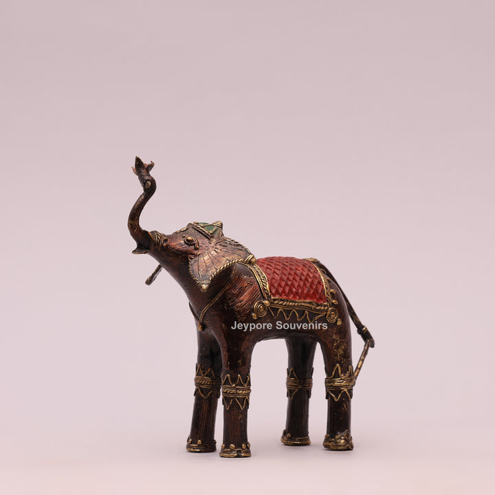 Handcrafted Dhokra Brass Elephant Sculpture with Traditional Tribal Detailing