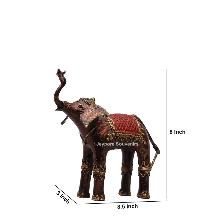 Handcrafted Dhokra Brass Elephant Sculpture with Traditional Tribal Detailing