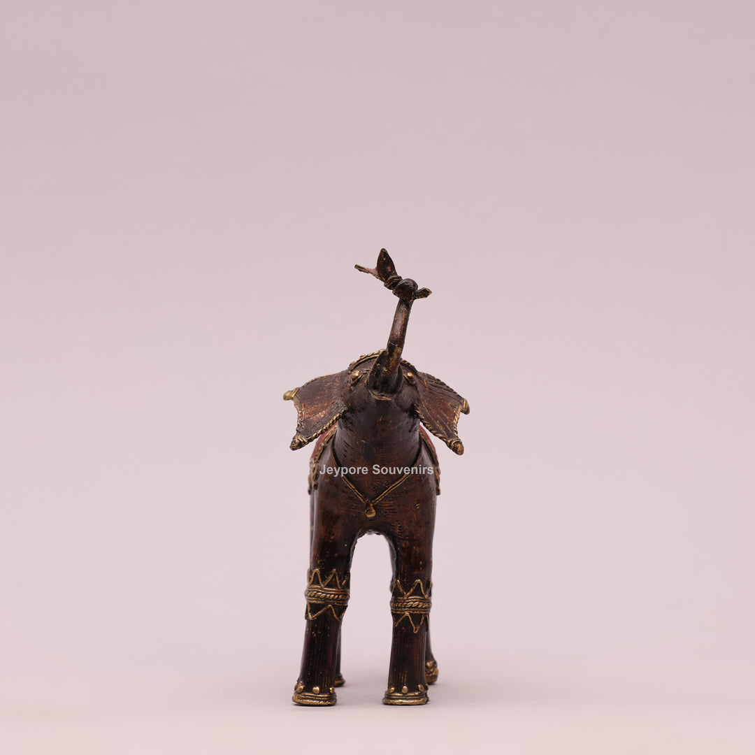 Handcrafted Dhokra Brass Elephant Sculpture with Traditional Tribal Detailing