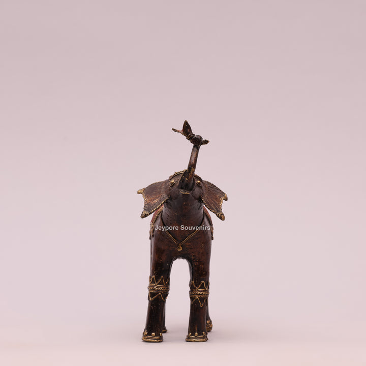 Handcrafted Dhokra Brass Elephant Sculpture with Traditional Tribal Detailing