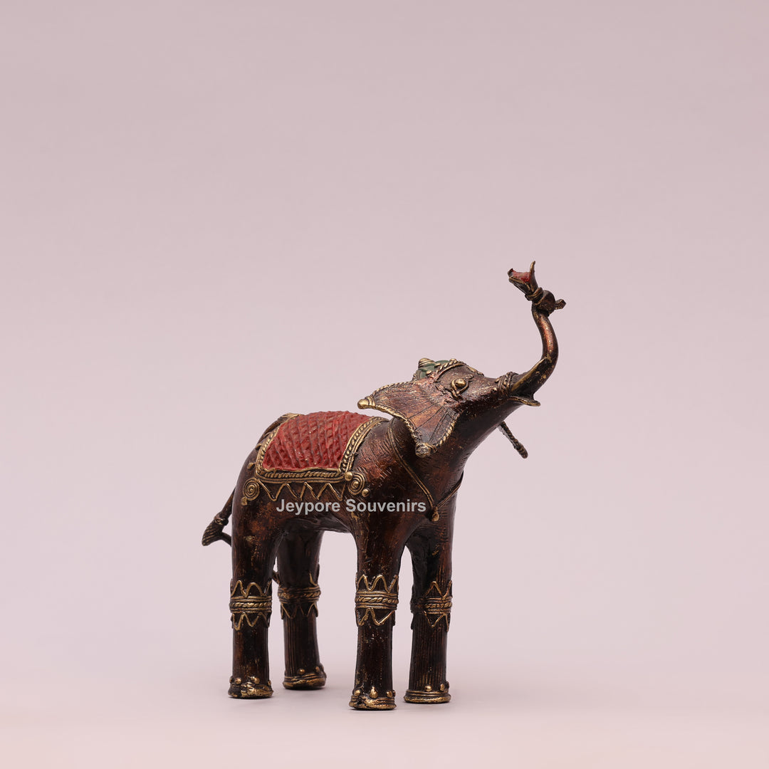 Handcrafted Dhokra Brass Elephant Sculpture with Traditional Tribal Detailing
