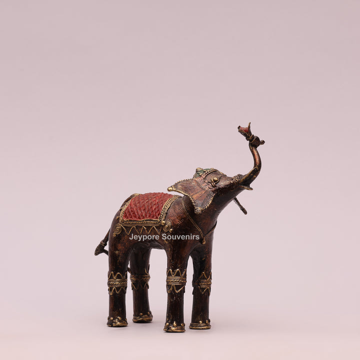 Handcrafted Dhokra Brass Elephant Sculpture with Traditional Tribal Detailing