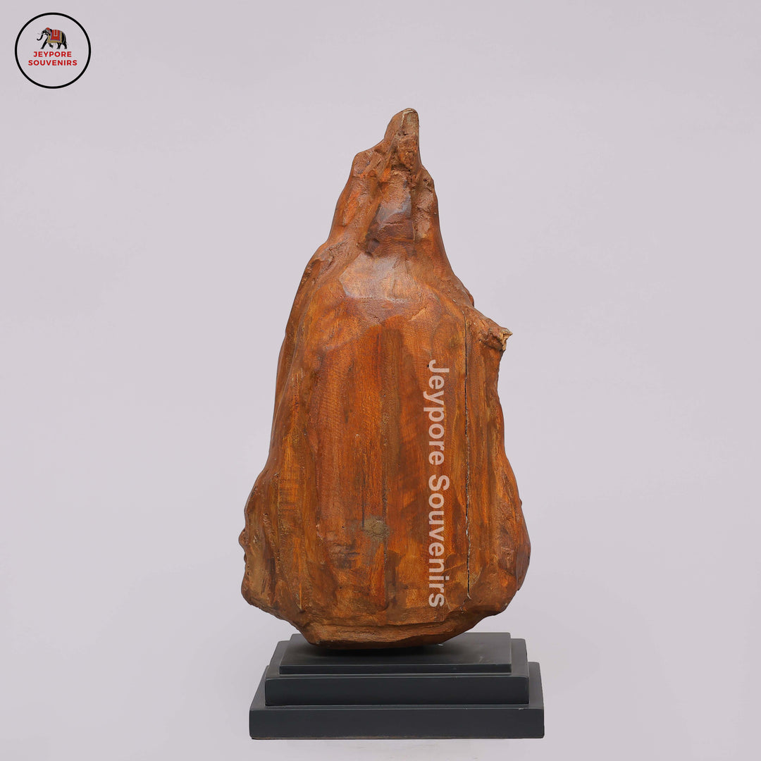 Brass Buddha Statue Seated in Dhyana Mudra with Natural Wood Frame