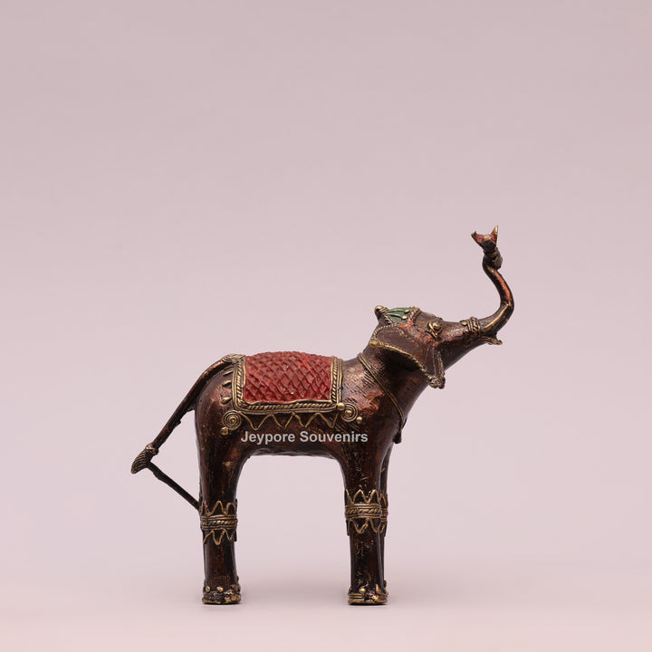 Handcrafted Dhokra Brass Elephant Sculpture with Traditional Tribal Detailing