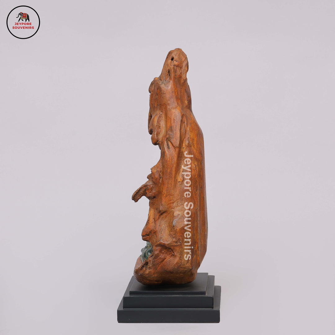 Brass Buddha Statue Seated in Dhyana Mudra with Natural Wood Frame