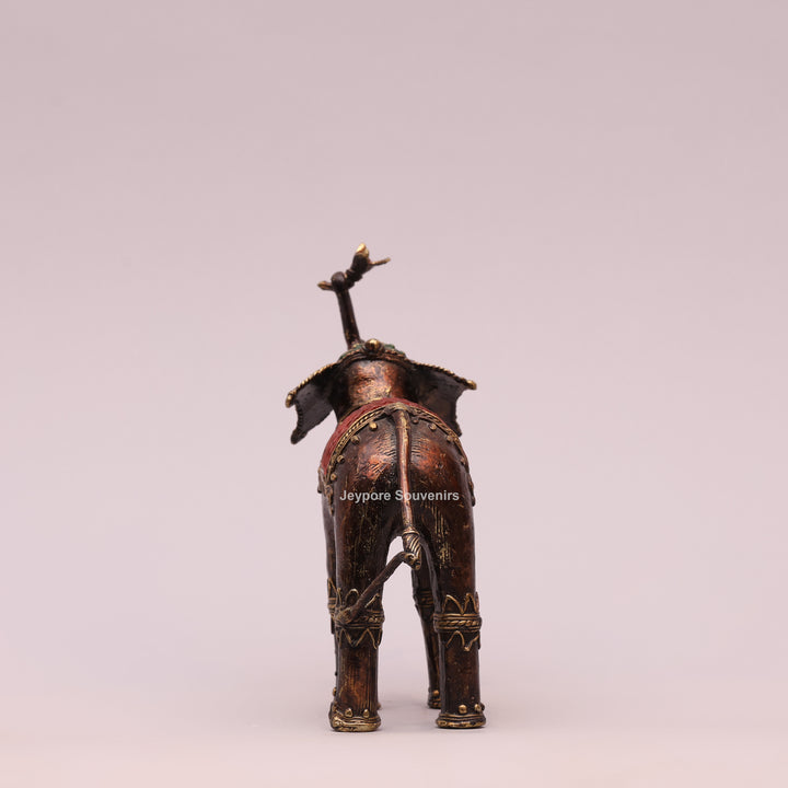Handcrafted Dhokra Brass Elephant Sculpture with Traditional Tribal Detailing