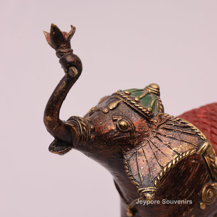 Handcrafted Dhokra Brass Elephant Sculpture with Traditional Tribal Detailing