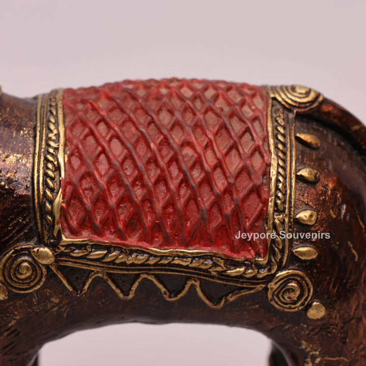 Handcrafted Dhokra Brass Elephant Sculpture with Traditional Tribal Detailing
