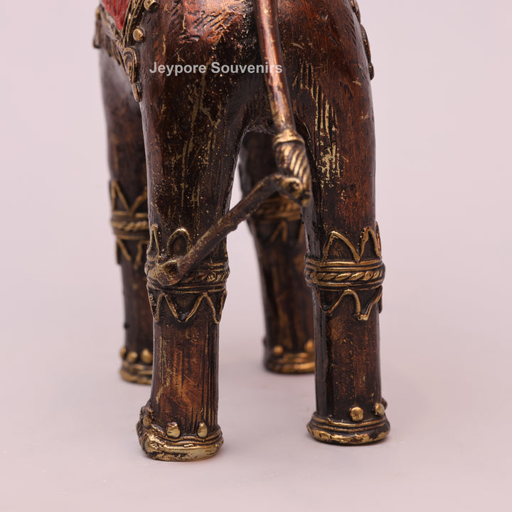 Handcrafted Dhokra Brass Elephant Sculpture with Traditional Tribal Detailing