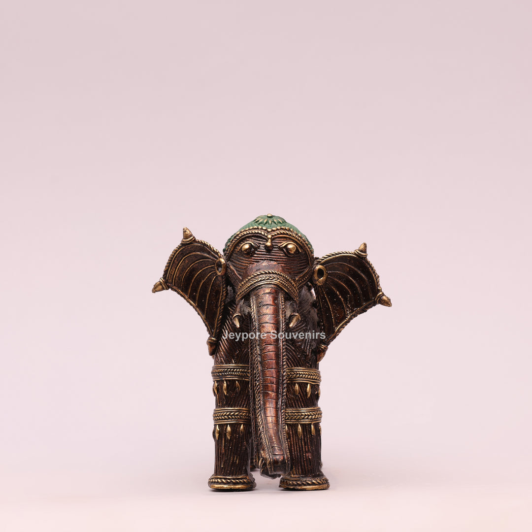 Handcrafted Dhokra Brass Multi-Trunk Elephant Statue