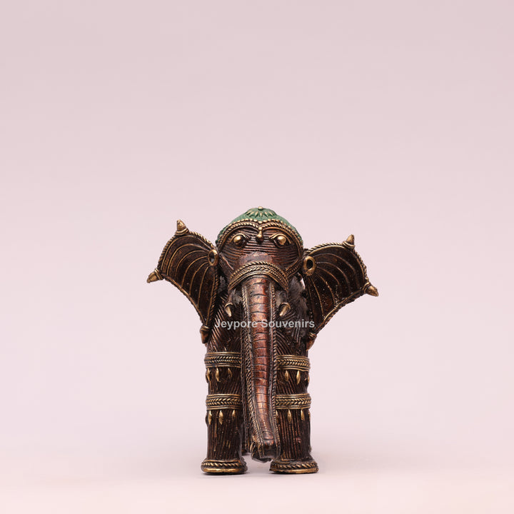 Handcrafted Dhokra Brass Multi-Trunk Elephant Statue