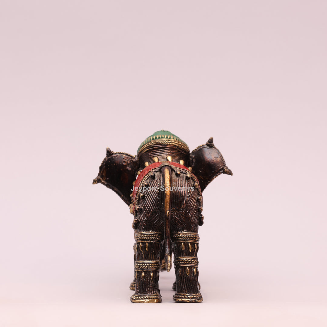 Handcrafted Dhokra Brass Multi-Trunk Elephant Statue