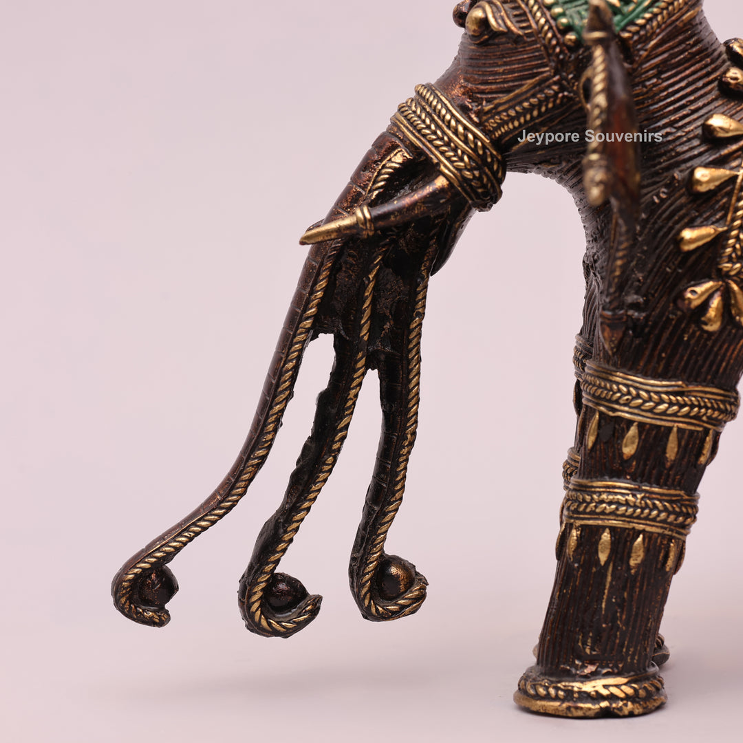 Handcrafted Dhokra Brass Multi-Trunk Elephant Statue