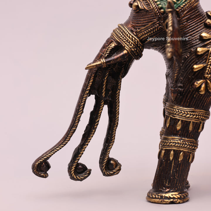 Handcrafted Dhokra Brass Multi-Trunk Elephant Statue